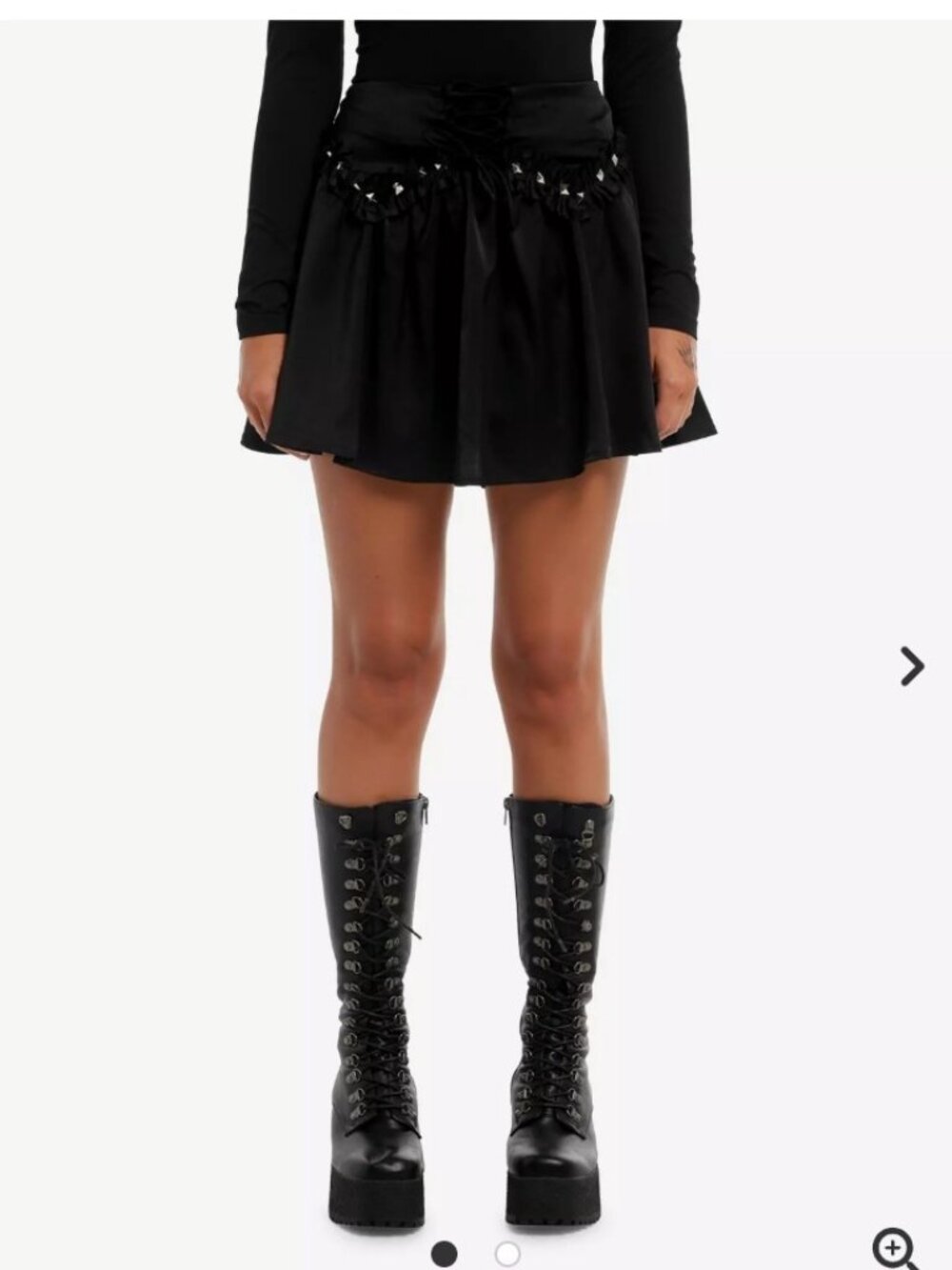 NWT Hot Topic Black Satin Pleated Skirt Studded Ruffle Lace-Up Junior's Large